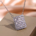 Silver Tone Rectangular Pavé Crystal Pendant Necklace view 1