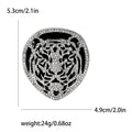 Tiger Head Metal Brooch with Heart-shaped Tiger Face with Black Enamel and Crystal Lines view 7