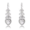 Silver Tone Crystal Leaf Heart Openwork Crystal Four Designs Metal Dangle Earrings view 1