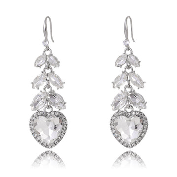 Silver Tone Crystal Leaf Heart Openwork Crystal Four Designs Metal Dangle Earrings
