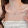 Red Crystal Swan Pendant Necklace in Rose Gold Tone view 2