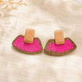 Three Color Woven Fan and Rectangular Stud Earrings view 3