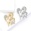 Double Heart Brooch Crystal Pave Emerald Cut Accent Pin view 2