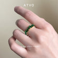 Gold Tone Emerald Green Rectangular Stone Full Eternity Band Ring view 2