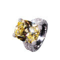Yellow Rectangular Solitaire Triple-Pave Ring In Silver Tone view 5