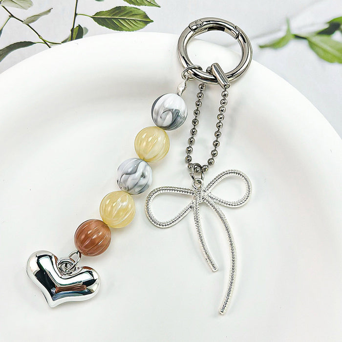 Puffy Heart Charm Keychain with Bow, Cross, and Clover Designs