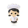 White Uniform Chef Girl Brooch With Black Hair and Apron view 1