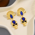 Gold Egyptian Headdress Skull Blue Red Green Stud Earrings view 6