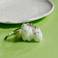 Pair of White Flocked Sheep Figures on Silver Tone Keychain view 5