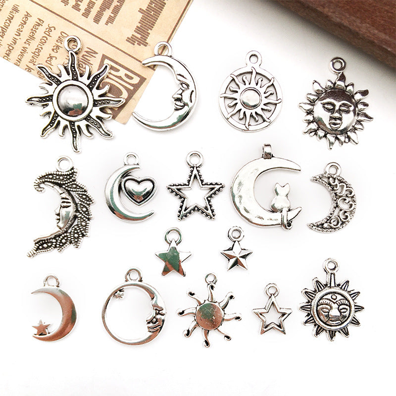 Antique Silver Zinc Alloy Sun Moon Star Charm Pendant for DIY Necklace Bracelet