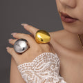 Large Domed Smooth Statement Rings Gold Steel Tone view 2