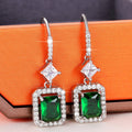 Silver-Tone Brass Emerald-Green Halo Leverback Drop Earrings view 3