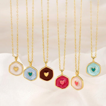 Heart Pendant Necklaces In Dark Red Aqua And Light Blue