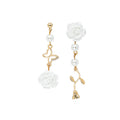 Mismatched White Rose Pearl Look Gold Dangle Stud Earrings view 5