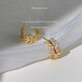 Gold Zirconia Wheat Leaf C-Hoop Ear Climber Stud Earrings view 1