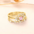 Three-Piece Pink Floral Ring Set in Two Finishes with Clear Stone Details view 3