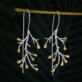 Branch and Leaf Long Drop Earrings in Silver Tone Jewelry view 3