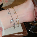 Gold Dolphin Charm Chain Bracelet Pearl Shell Crystal Accents view 1