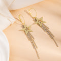 Gold and Silver Star Clear Stone Chain Tassel Earrings view 6