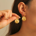 Textured Sunflower Drop Earrings Gold Or Steel Finish view 1