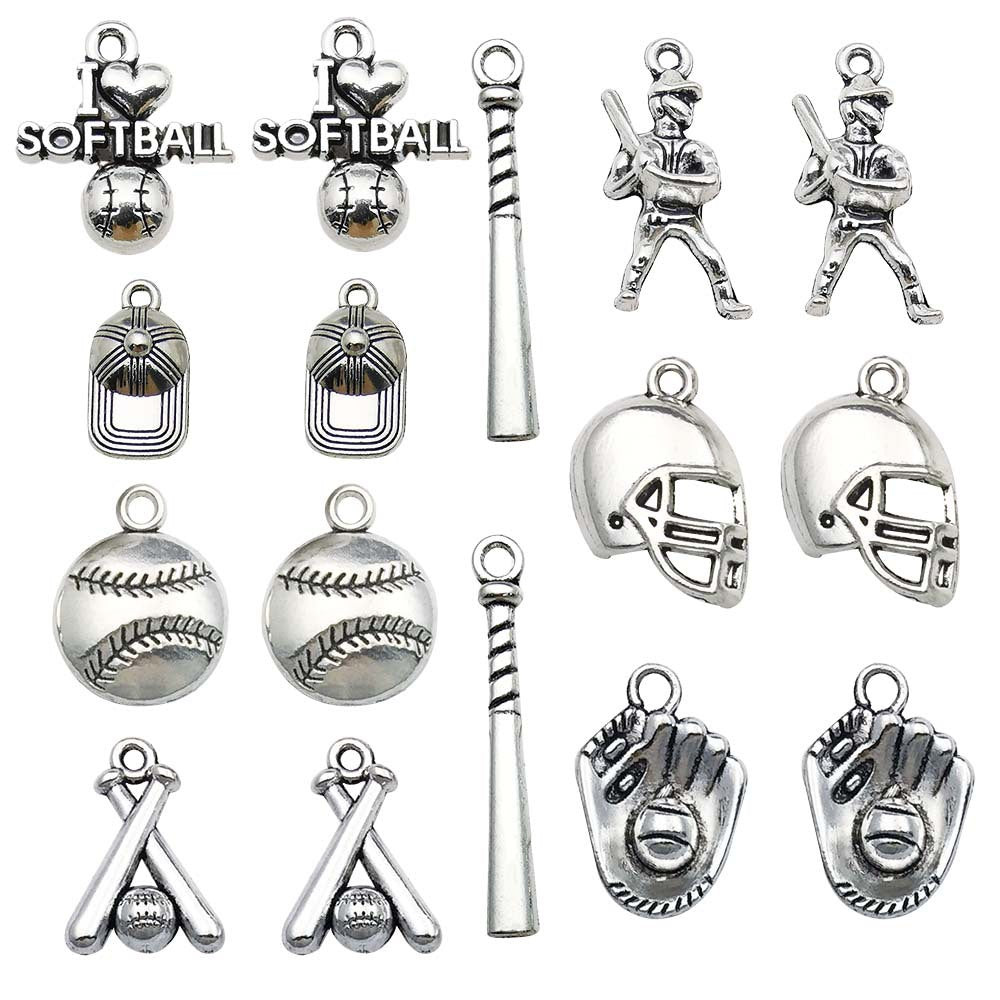 Antique Silver Zinc Alloy Baseball Football Bat Sports Charm Pendant for DIY Earrings