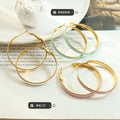 Enamel Circle Hoop Earrings White Blue Pink on Gold Metal view 3