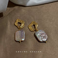 Gold Organic Open Frame Baroque Pearl Drop Earrings view 3