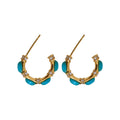 Gold Tone Blue Stone Segment Hoop Earrings Fashion Jewelry view 5