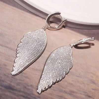 Pave Wing Long Drop Earrings front product view