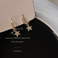 Gold Pave Huggie Hoop Earrings Clear Zircon Star Dangle view 4