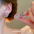 Round Pink Multicolor Crystal Confetti Stud Earrings view 2