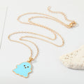 Gold Tone Pastel Enamel Ghost Figure Pendant Necklaces view 2