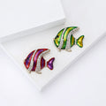Striped Tropical Fish Enamel Brooch in Green Yellow or Red Purple view 2