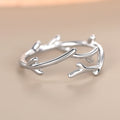 Textured Branch Adjustable Open Ring In Polished Silver Tone view 5