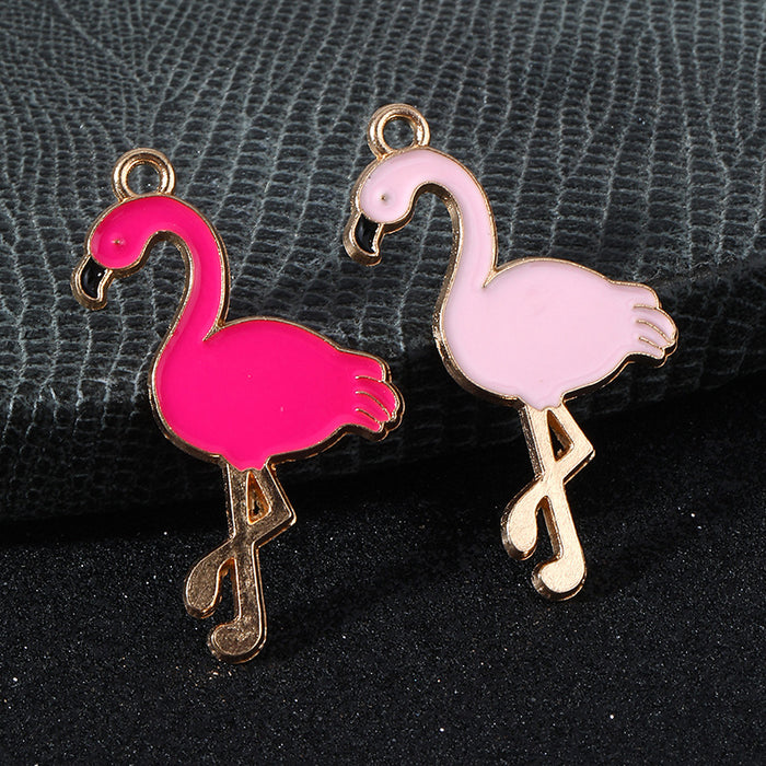 Enamel Flamingo Charm Pendant Gold-Tone Alloy Two Colors