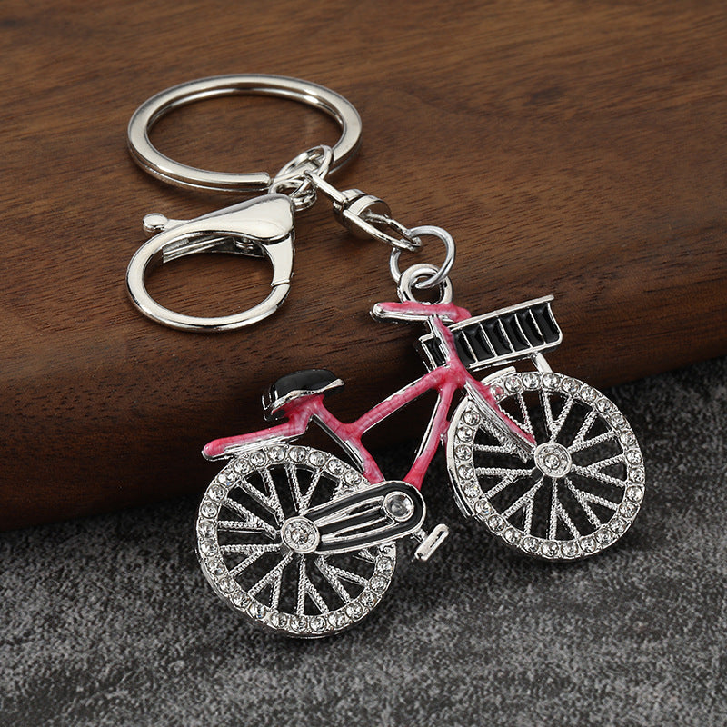 Rhinestone Bicycle Keychain Metal Sport Bike Pendant for Couple Gift