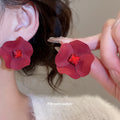 Matte Flower Stud Earrings In Blue And Burgundy Matching Jewelry Pair view 4