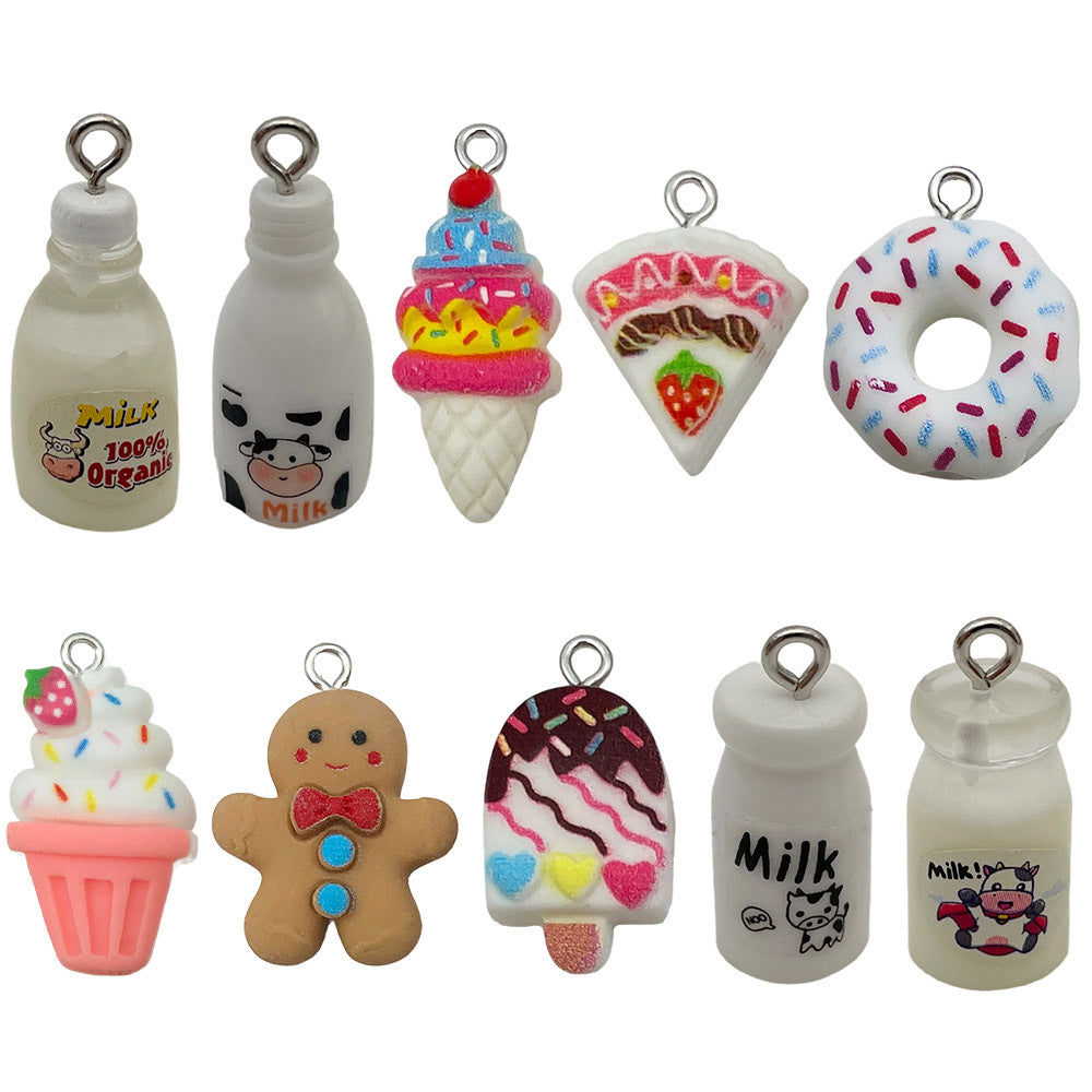 Resin 3D Milk Bottle Ice Cream charm pendants with eye loop for DIY necklaces keychains