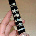 Silver Ocean Starfish Shell Open Rings Blue Crystal Set view 3
