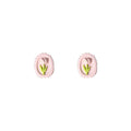 Pink Scalloped Oval Tulip Relief Stud Earrings Pair view 5