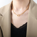 Circle Ring Pendant Necklace Dual Chains Gold Steel Rose view 3