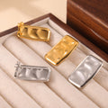 Gold Steel Square Ruched Texture Stud Earrings Pair view 4