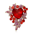 Crystal Heart Floral Brooch With Faceted Crystals And Polished Metal Details view 1