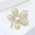 White Marquise Crystal Maple Leaf Brooch in Gold Tone view 2