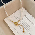 White Pearl Necklace Gold Gourd Pendant Bead Cluster Drop view 2
