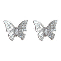 Silver Hollow Butterfly Stud Earrings Clear Pave Crystals view 5