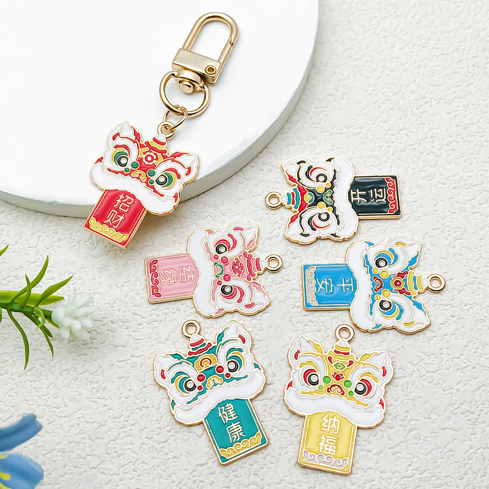 Enamel Zinc Alloy Lion Dance Charm Pendant for DIY Keychain Bracelet Necklace Jewelry