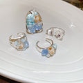 Silver Open Shell Bead Resin Frame Blue White Rings view 2