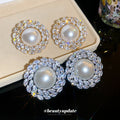 Crystal Halo Pearl Statement Stud Earrings Fashion Jewelry view 4