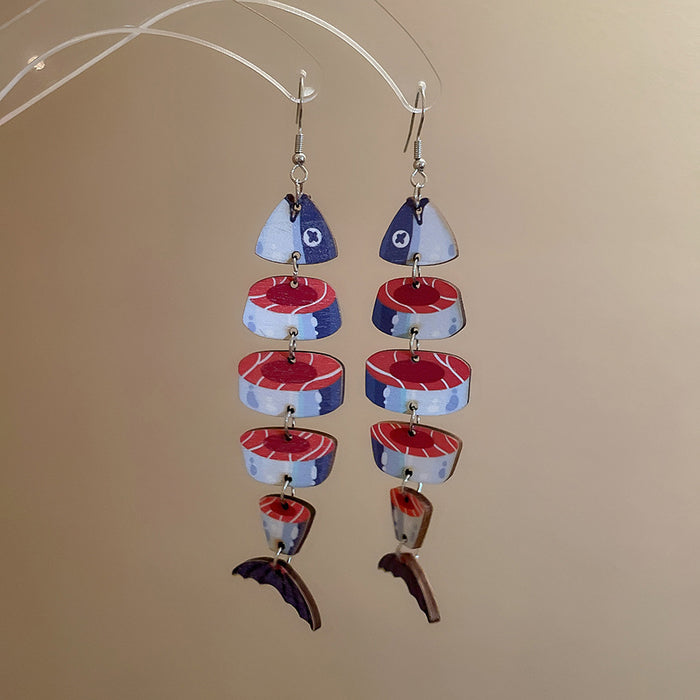 Colorful Stacked Fish Drop Earrings With Hook Wires